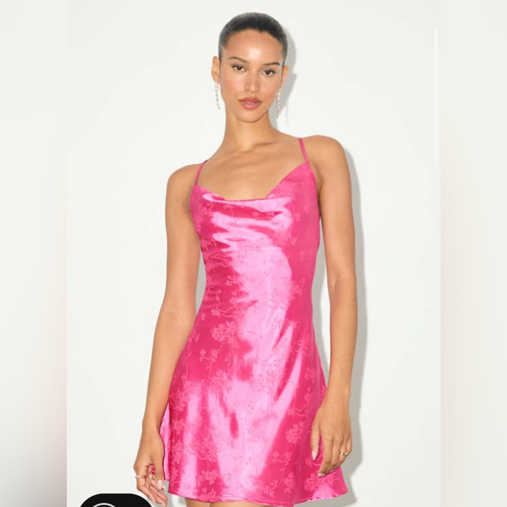 Close To Your Heart Pink Satin Jacquard Cowl Slip Dress